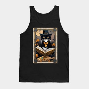 The Reader Retro Black Cat Halloween Tarot Card Tank Top